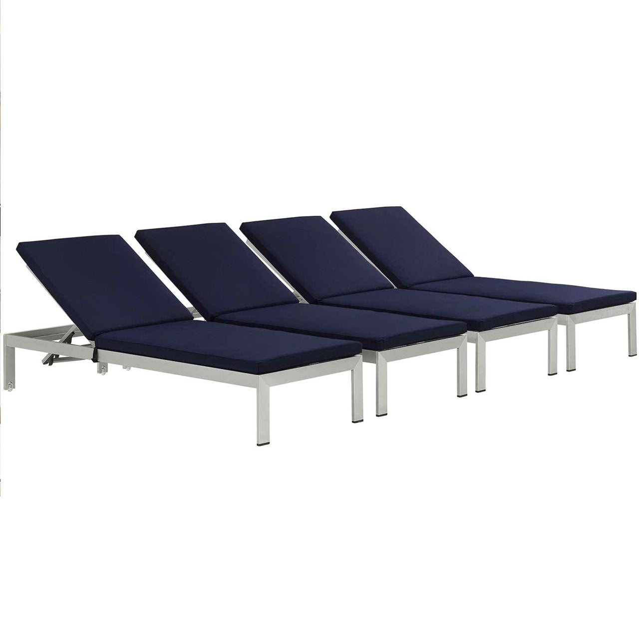 Shore Chaise with Cushions Outdoor Patio Aluminum Set of 4, Navy, Metal 11815