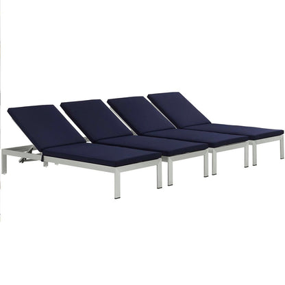 Shore Chaise with Cushions Outdoor Patio Aluminum Set of 4, Navy, Metal 11815