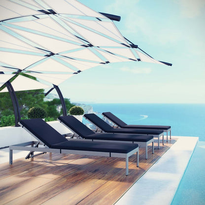 Shore Chaise with Cushions Outdoor Patio Aluminum Set of 4, Navy, Metal 11815