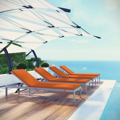 Shore Chaise with Cushions Outdoor Patio Aluminum Set of 4, Orange, Metal 11816