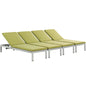 Shore Chaise with Cushions Outdoor Patio Aluminum Set of 4, Green, Metal 11817