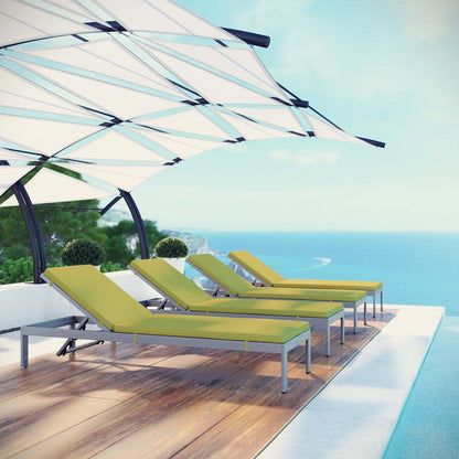 Shore Chaise with Cushions Outdoor Patio Aluminum Set of 4, Green, Metal 11817