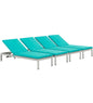 Shore Chaise with Cushions Outdoor Patio Aluminum Set of 4, Blue, Metal 11818