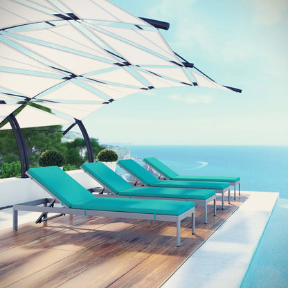 Shore Chaise with Cushions Outdoor Patio Aluminum Set of 4, Blue, Metal 11818