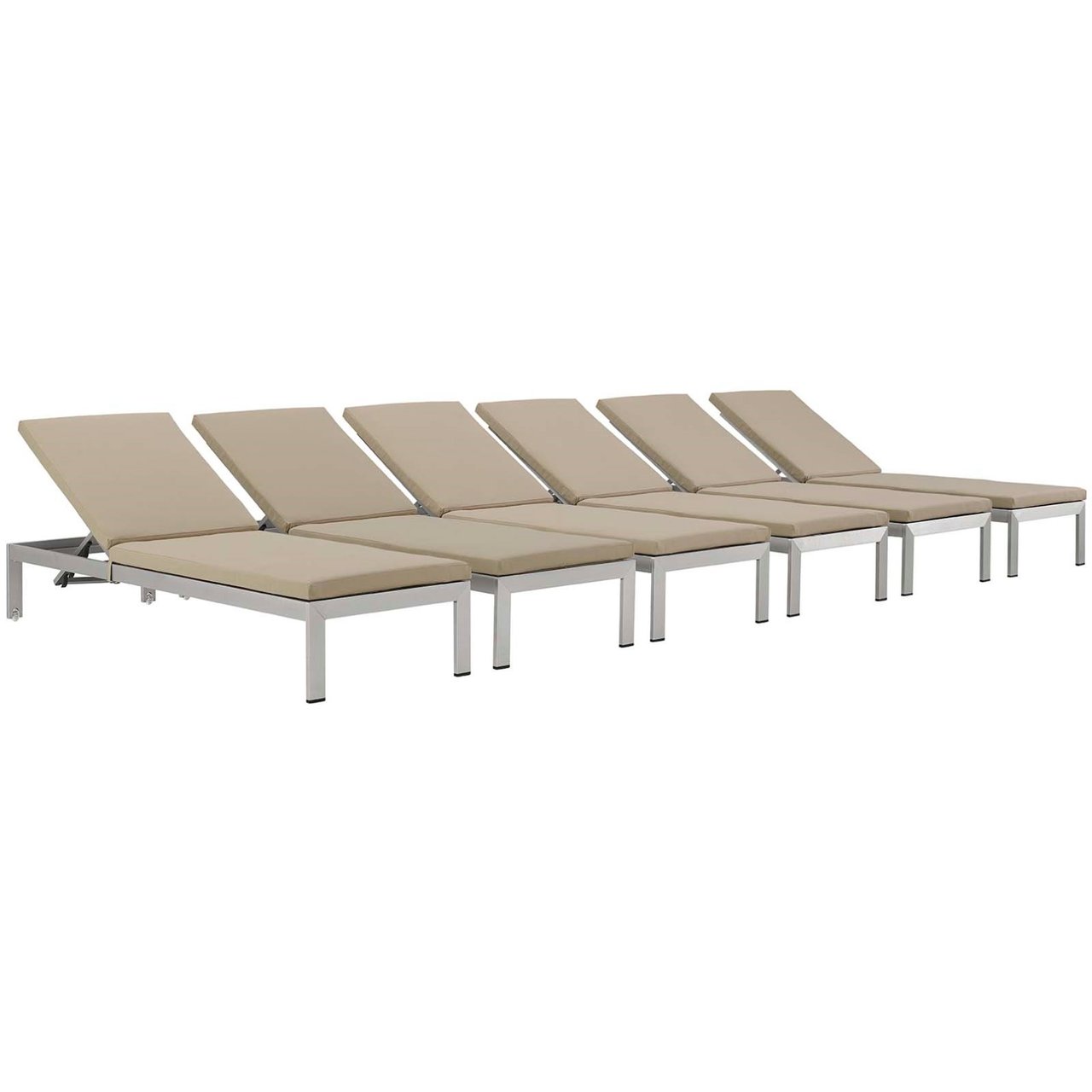 Shore Chaise with Cushions Outdoor Patio Aluminum Set of 6, Beige, Metal 11820