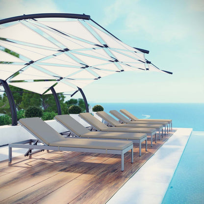 Shore Chaise with Cushions Outdoor Patio Aluminum Set of 6, Beige, Metal 11820