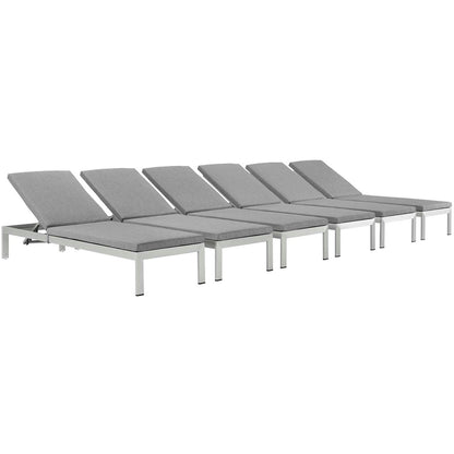 Shore Chaise with Cushions Outdoor Patio Aluminum Set of 6, Grey, Metal 11821