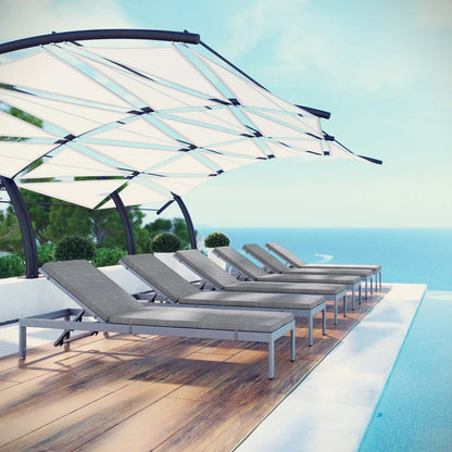 Shore Chaise with Cushions Outdoor Patio Aluminum Set of 6, Grey, Metal 11821