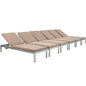 Shore Chaise with Cushions Outdoor Patio Aluminum Set of 6, Brown, Metal 11822