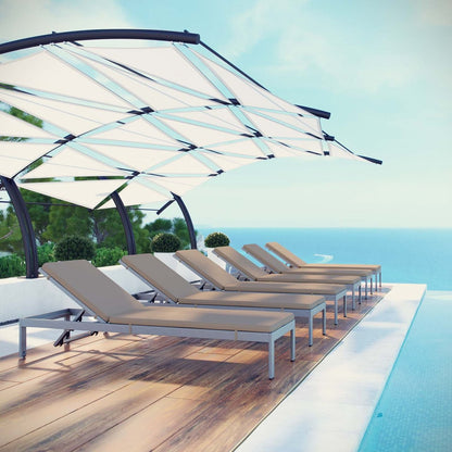Shore Chaise with Cushions Outdoor Patio Aluminum Set of 6, Brown, Metal 11822