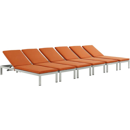 Shore Chaise with Cushions Outdoor Patio Aluminum Set of 6, Orange, Metal 11824