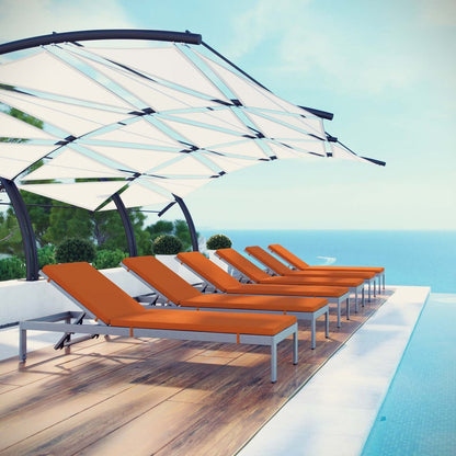 Shore Chaise with Cushions Outdoor Patio Aluminum Set of 6, Orange, Metal 11824