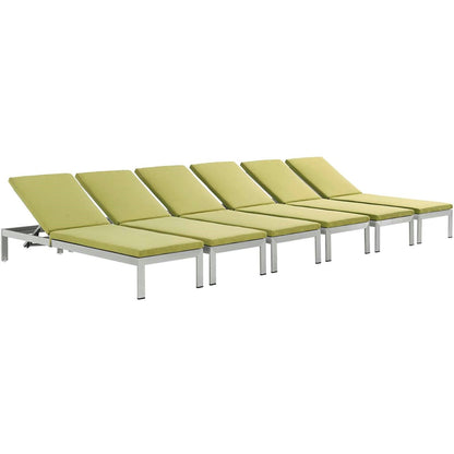 Shore Chaise with Cushions Outdoor Patio Aluminum Set of 6, Green, Metal 11825