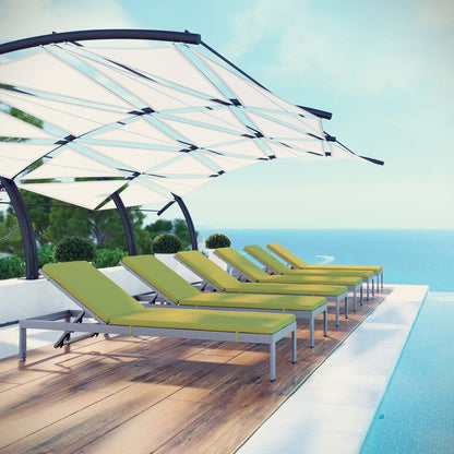 Shore Chaise with Cushions Outdoor Patio Aluminum Set of 6, Green, Metal 11825