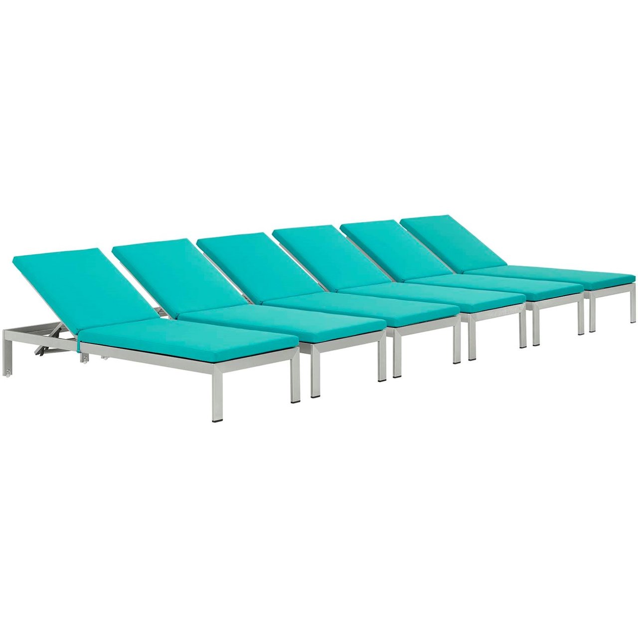 Shore Chaise with Cushions Outdoor Patio Aluminum Set of 6, Blue, Metal 11826