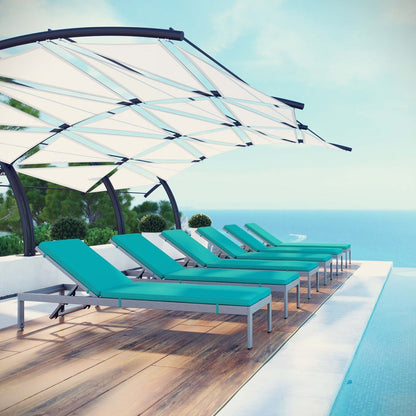 Shore Chaise with Cushions Outdoor Patio Aluminum Set of 6, Blue, Metal 11826