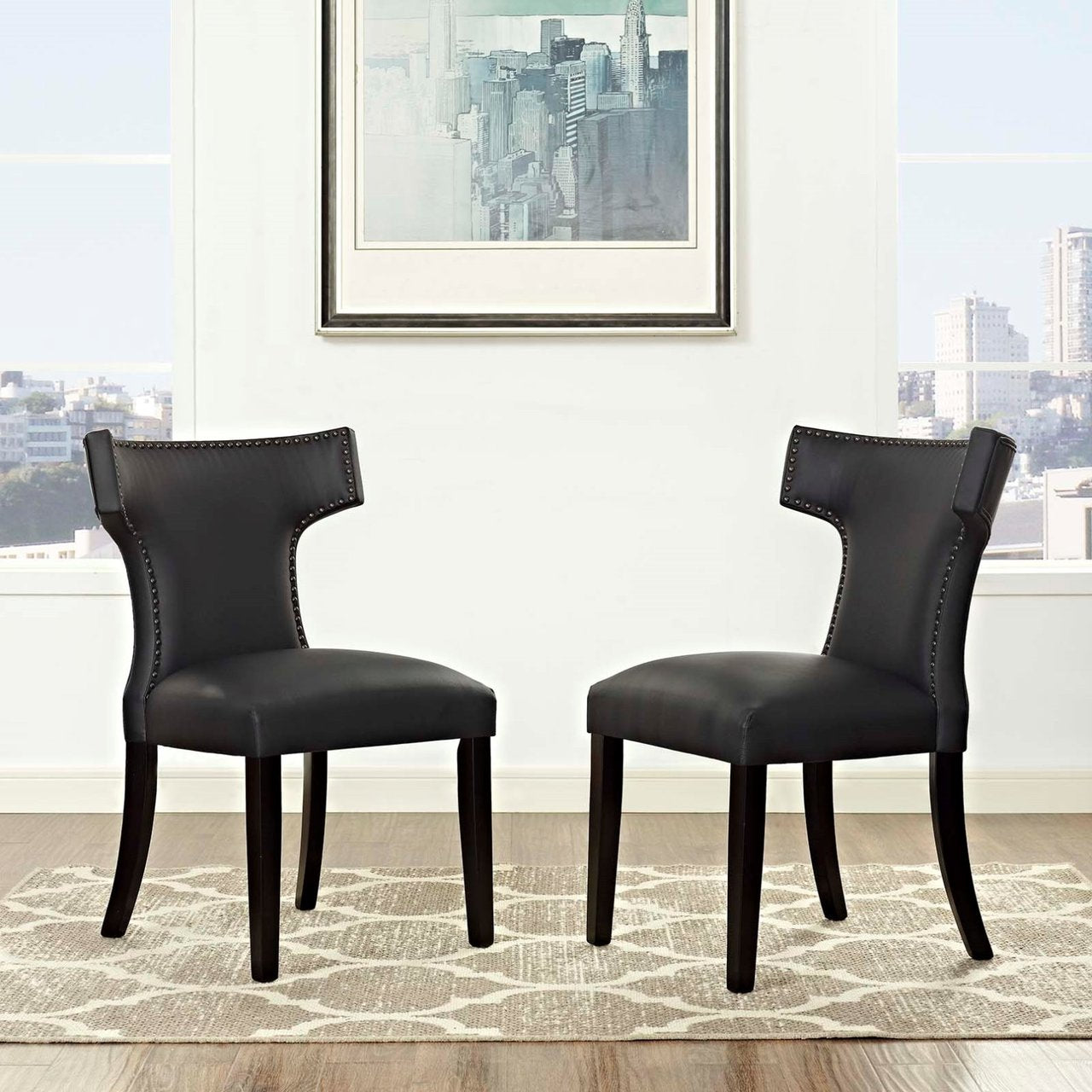 Curve Dining Side Chair Vinyl Set of 2, Black, Faux Leather 11834