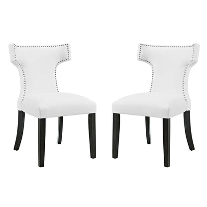 Curve Dining Side Chair Vinyl Set of 2, White, Faux Leather 11835