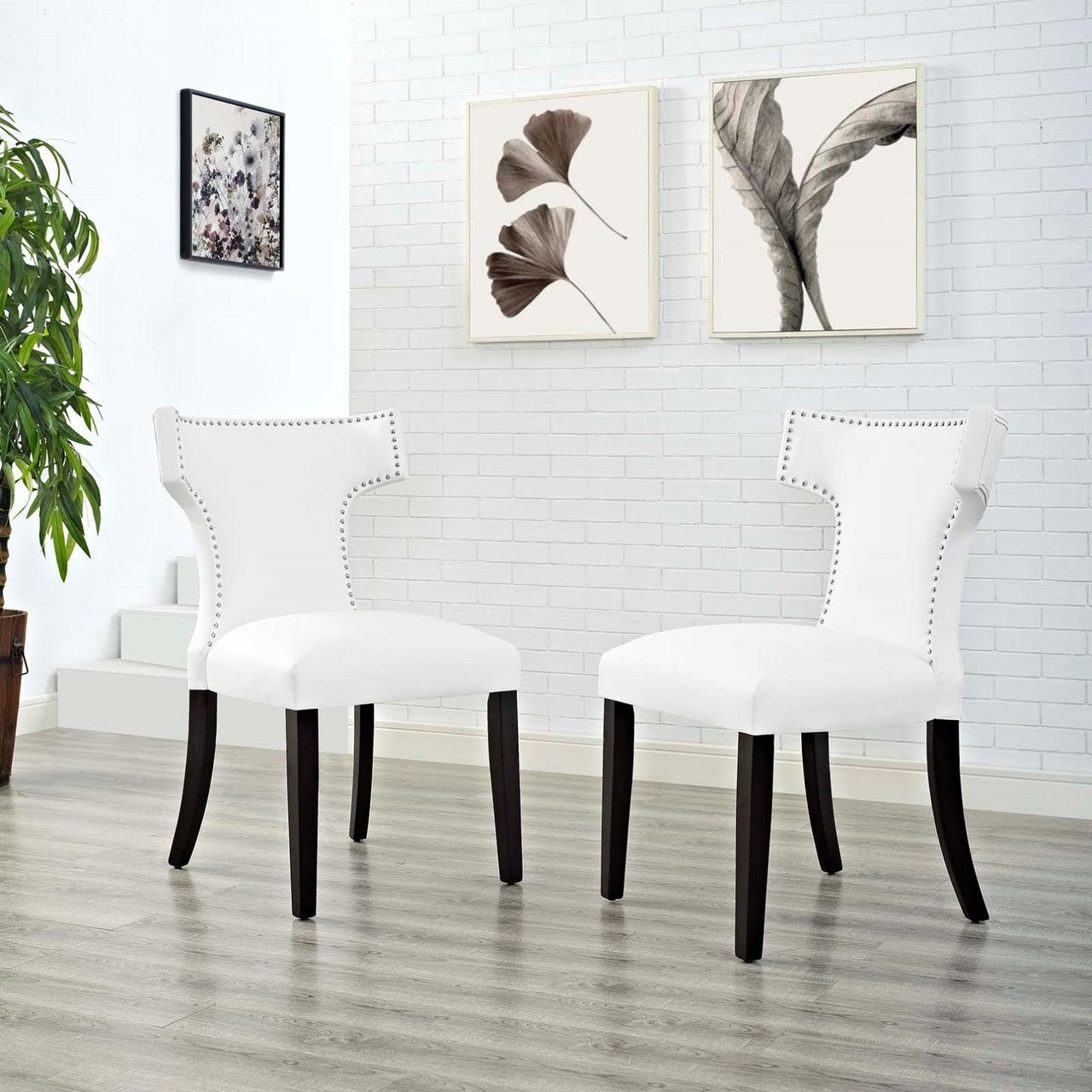 Curve Dining Side Chair Vinyl Set of 2, White, Faux Leather 11835
