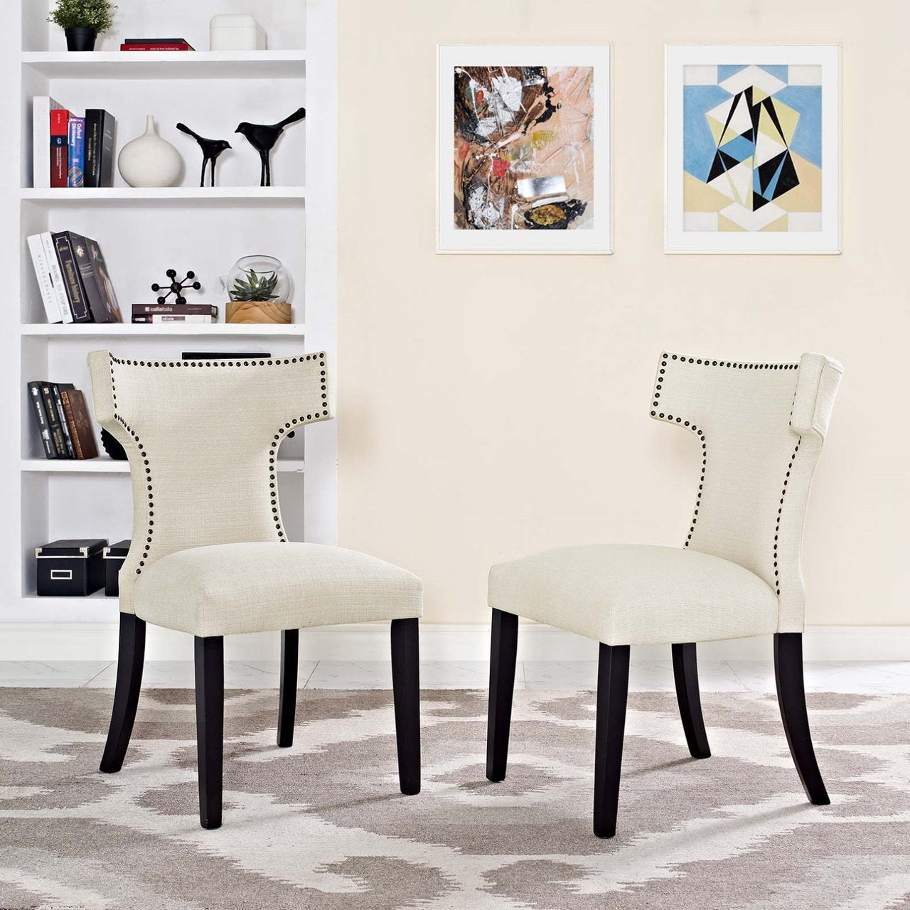 Curve Dining Side Chair Fabric Set of 2, Beige, Fabric 11837