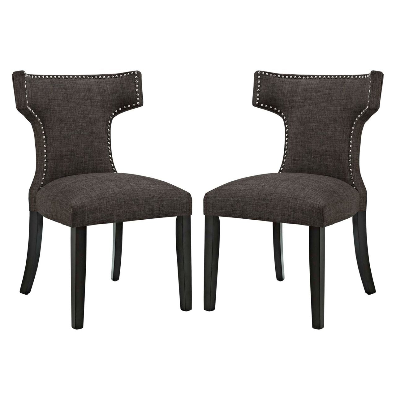 Curve Dining Side Chair Fabric Set of 2, Brown, Fabric 11838