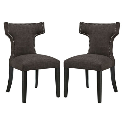 Curve Dining Side Chair Fabric Set of 2, Brown, Fabric 11838