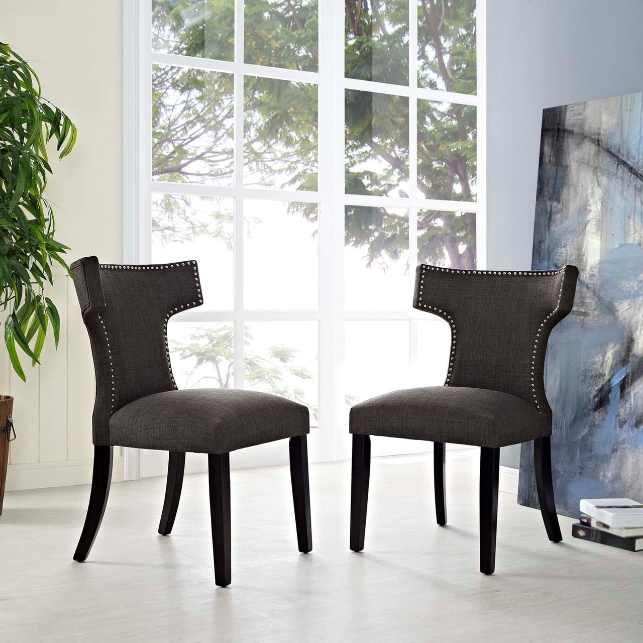 Curve Dining Side Chair Fabric Set of 2, Brown, Fabric 11838