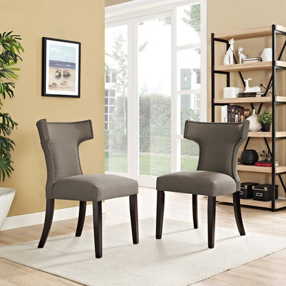Curve Dining Side Chair Fabric Set of 2, Grey, Fabric 11839
