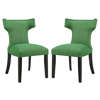 Curve Dining Side Chair Fabric Set of 2, Green, Fabric 11840