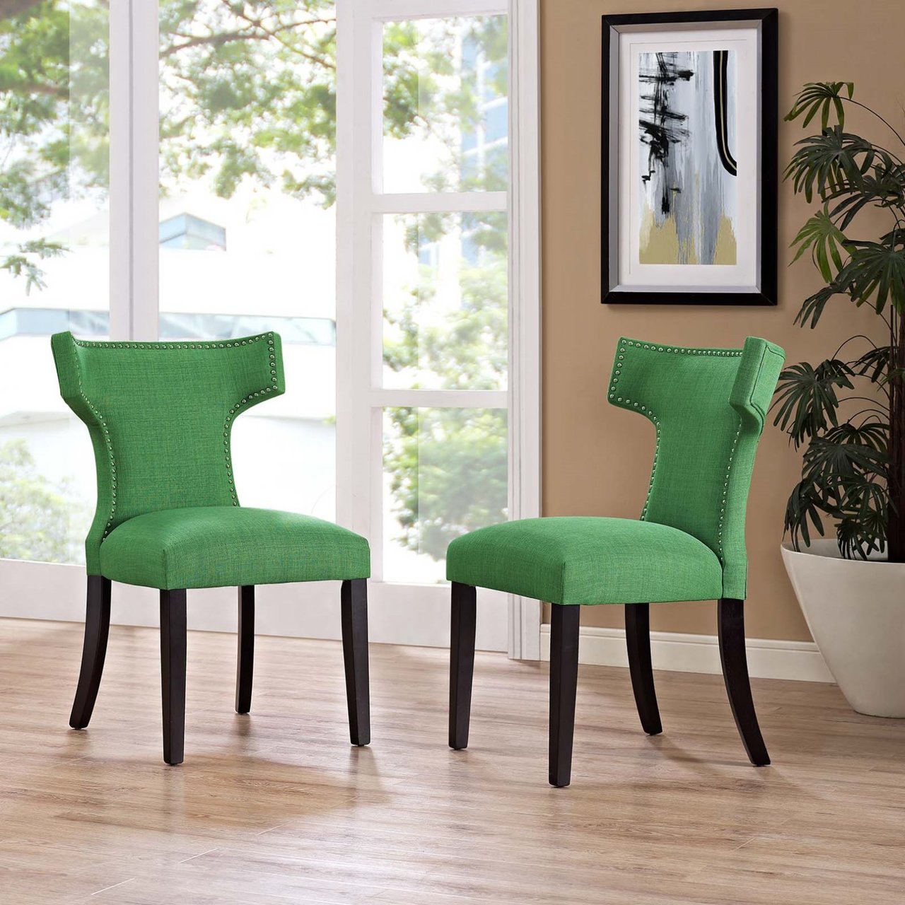 Curve Dining Side Chair Fabric Set of 2, Green, Fabric 11840