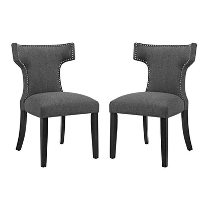 Curve Dining Side Chair Fabric Set of 2, Grey, Fabric 11841