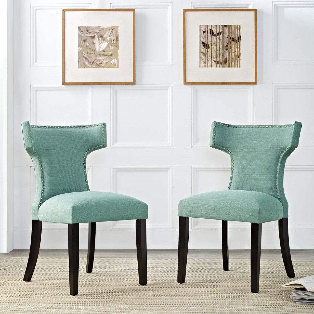 Curve Dining Side Chair Fabric Set of 2, Blue, Fabric 11842