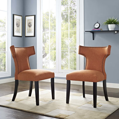 Curve Dining Side Chair Fabric Set of 2, Fabric, Orange 13647