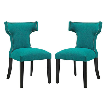 Curve Dining Side Chair Fabric Set of 2, Blue, Fabric 11844