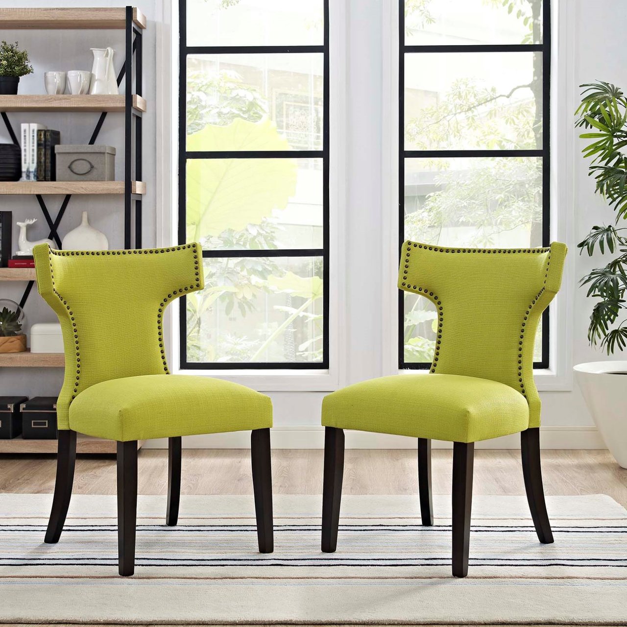 Curve Dining Side Chair Fabric Set of 2, Green, Fabric 11845
