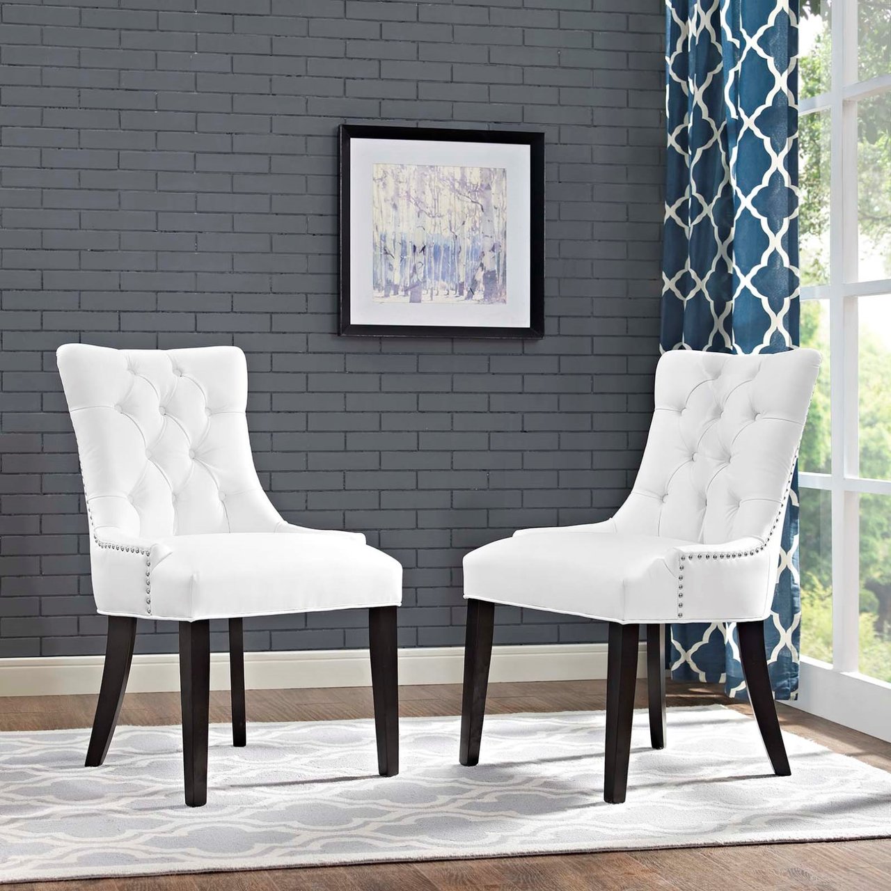 Regent Dining Side Chair Vinyl Set of 2, White, Faux Leather 11846