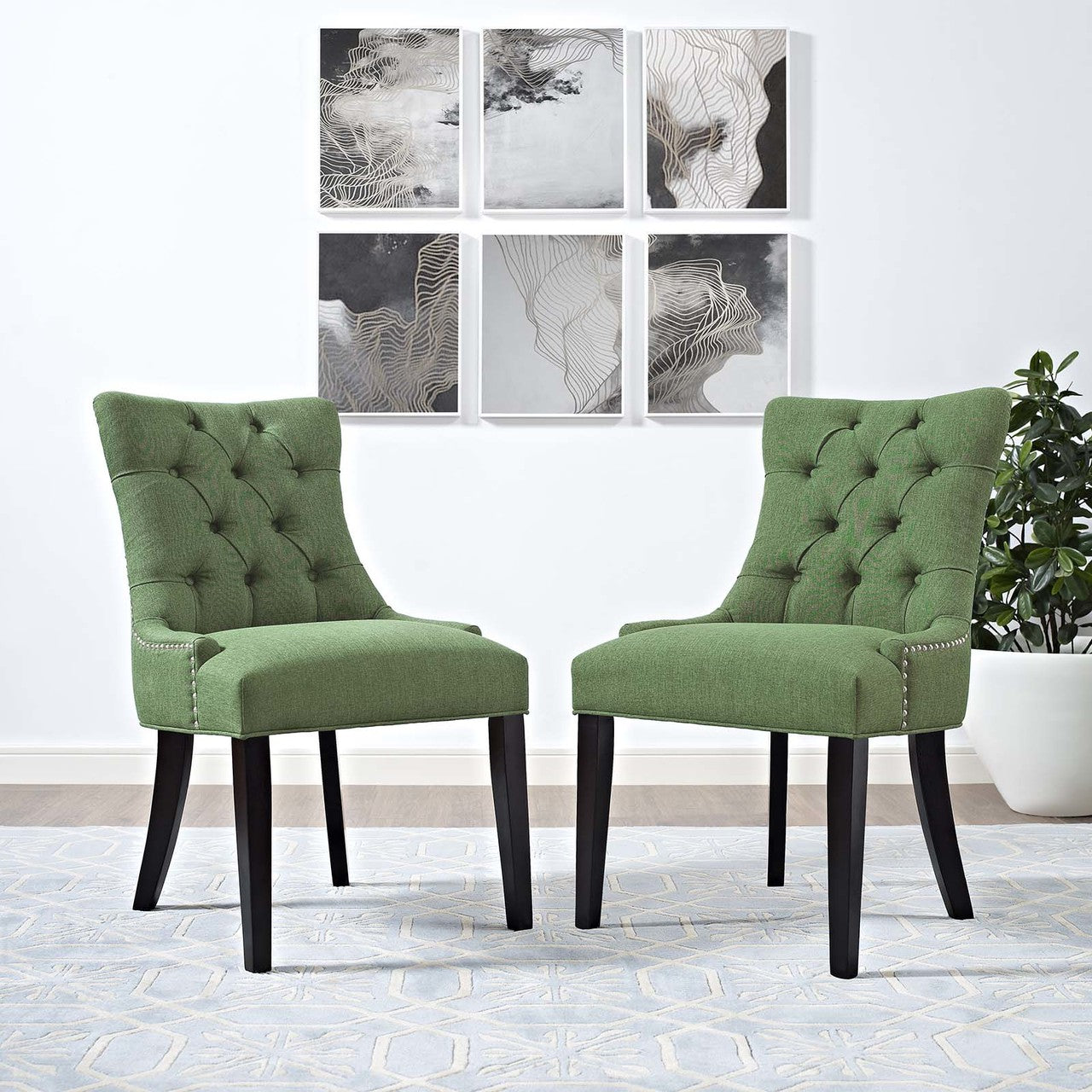 Regent Dining Side Chair Fabric Set of 2, Fabric, Green 13649