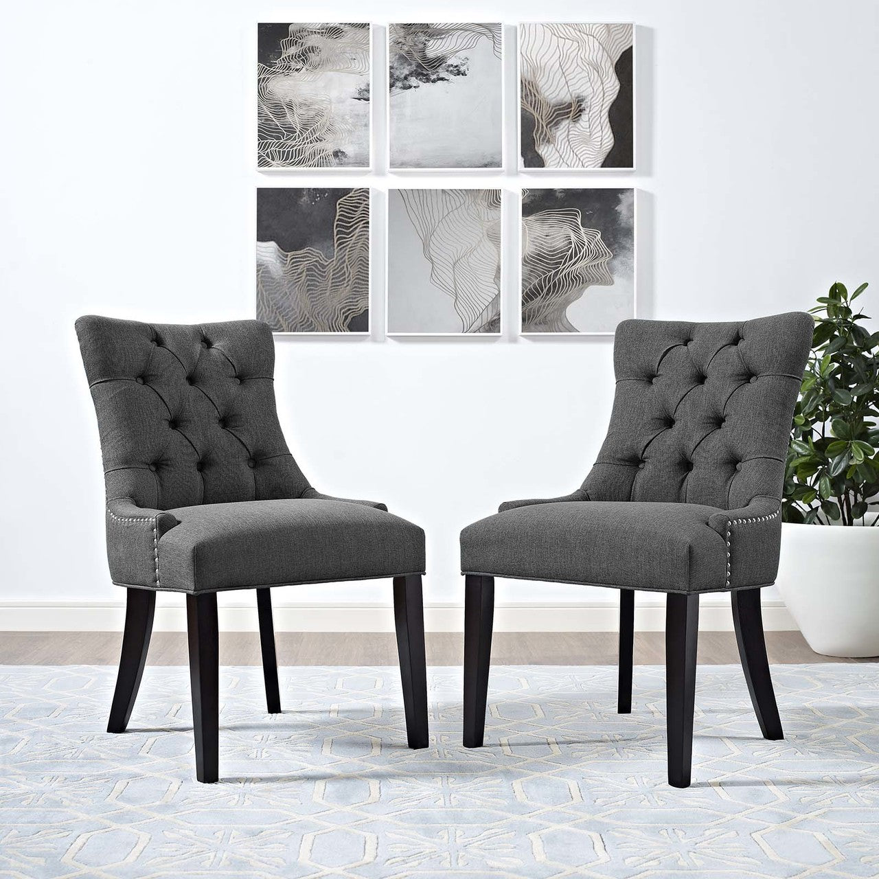 Regent Dining Side Chair Fabric Set of 2, Fabric, Grey Gray 13650