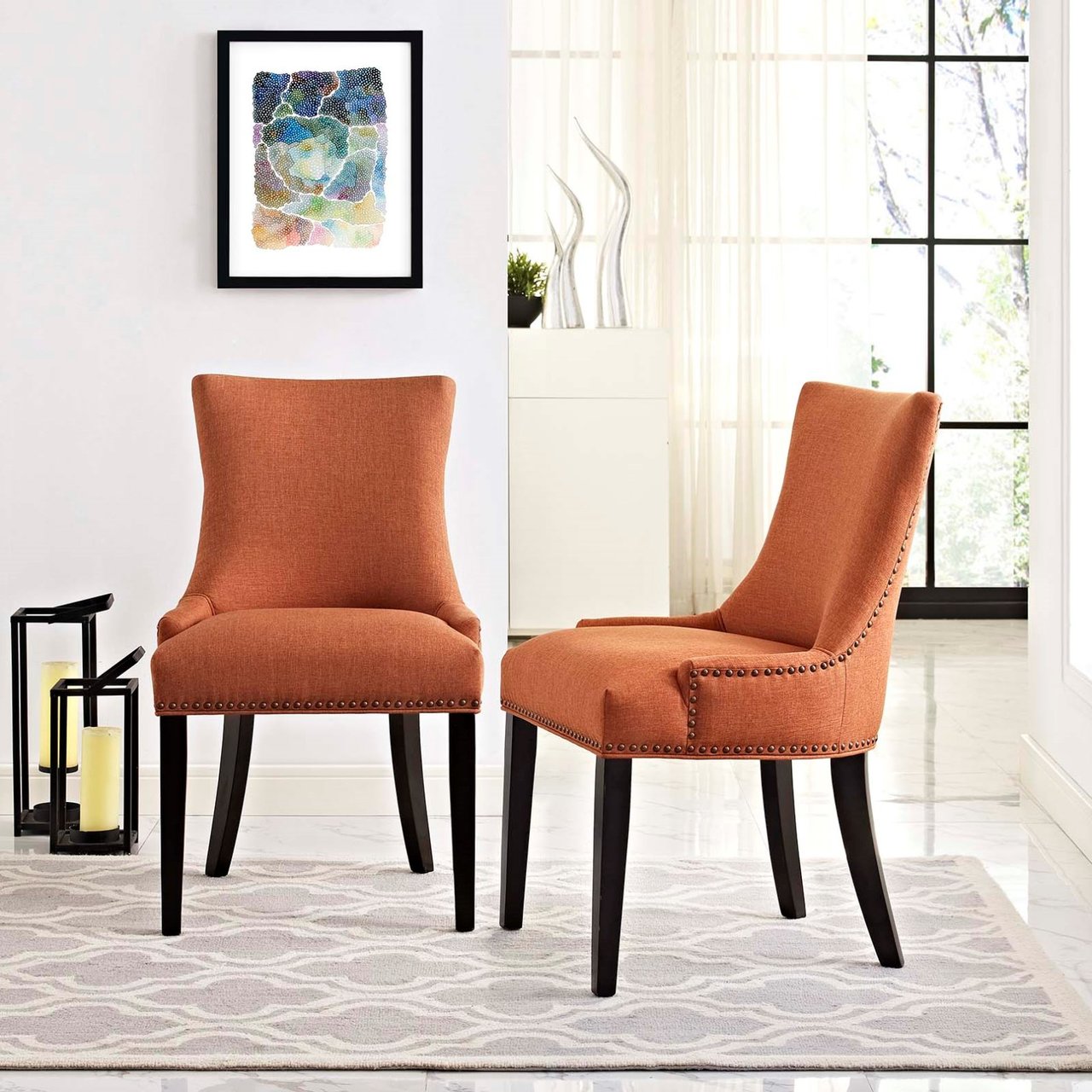 Marquis Dining Side Chair Fabric Set of 2, Orange, Fabric 11871