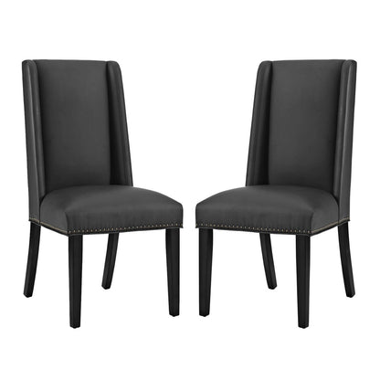 Baron Dining Chair Vinyl Set of 2, Faux Vinyl Leather, Black 15272