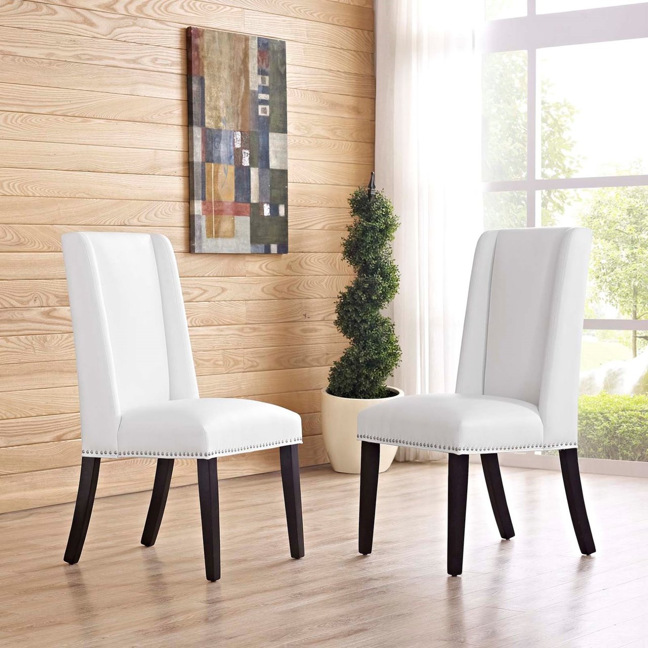 Baron Dining Chair Vinyl Set of 2, White, Faux Leather 11874