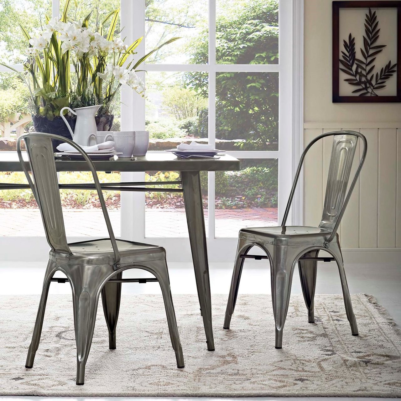 Promenade Dining Side Chair Set of 2, Silver, Metal 11879