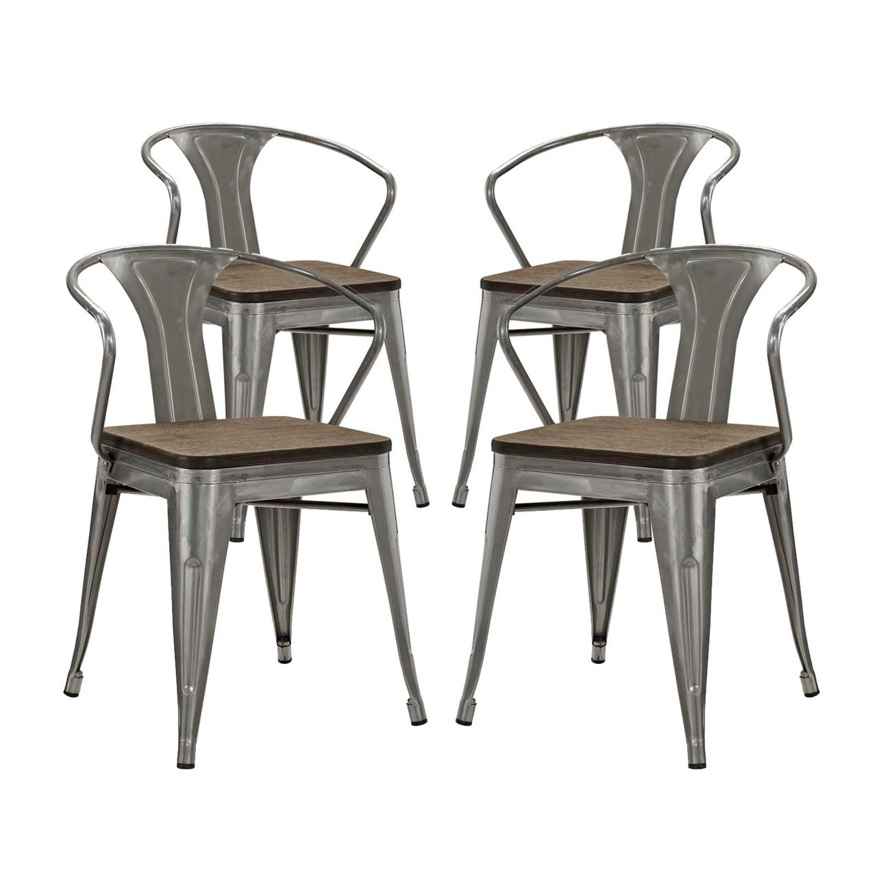 Promenade Bamboo Dining Chair Set of 4, Silver, Metal 11926