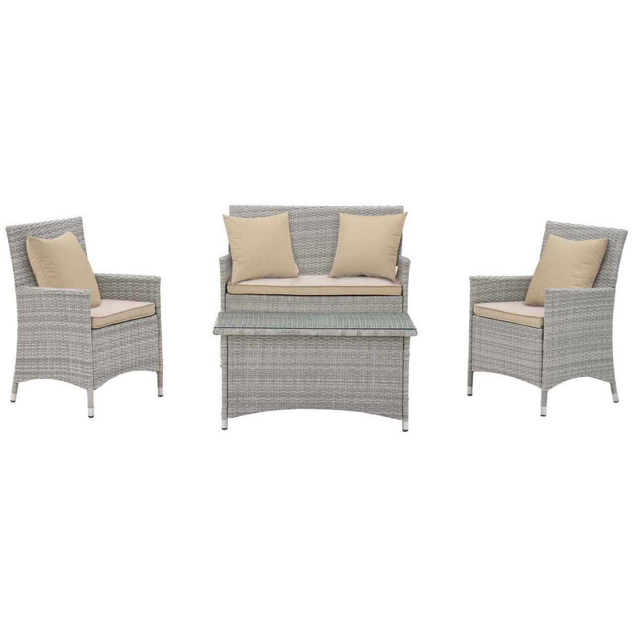 Bridge Four PCS Outdoor Patio Patio Conversation Set with Pillow Set, Beige, Rattan 11944