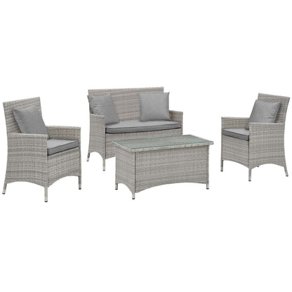 Bridge Four PCS Outdoor Patio Patio Conversation Set with Pillow Set, Grey, Rattan 11945