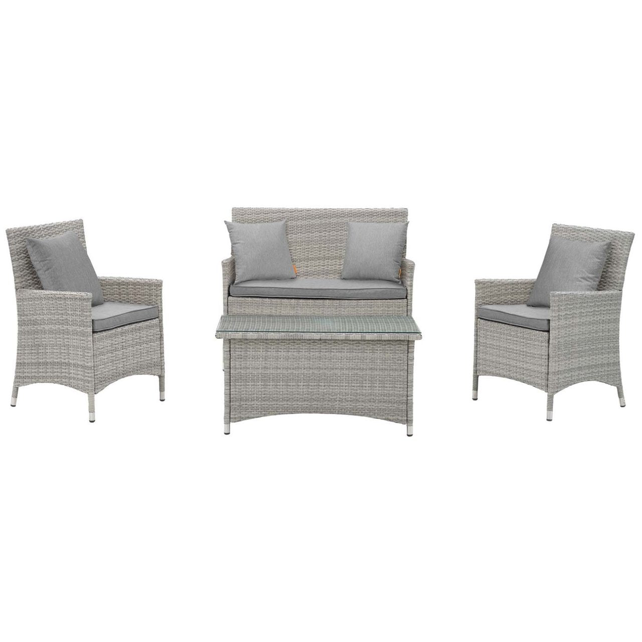 Bridge Four PCS Outdoor Patio Patio Conversation Set with Pillow Set, Grey, Rattan 11945