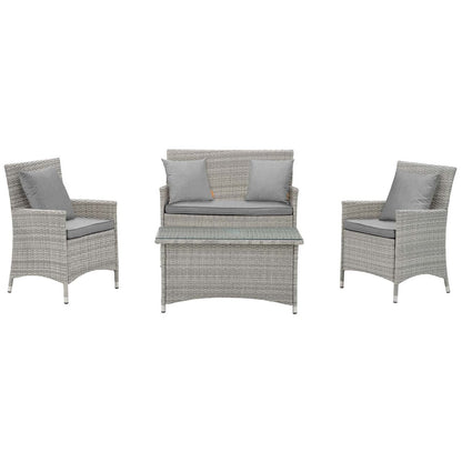 Bridge Four PCS Outdoor Patio Patio Conversation Set with Pillow Set, Grey, Rattan 11945