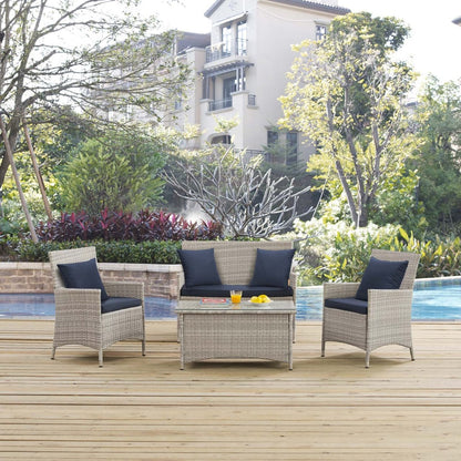 Bridge Four PCS Outdoor Patio Patio Conversation Set with Pillow Set, Navy, Rattan 11946