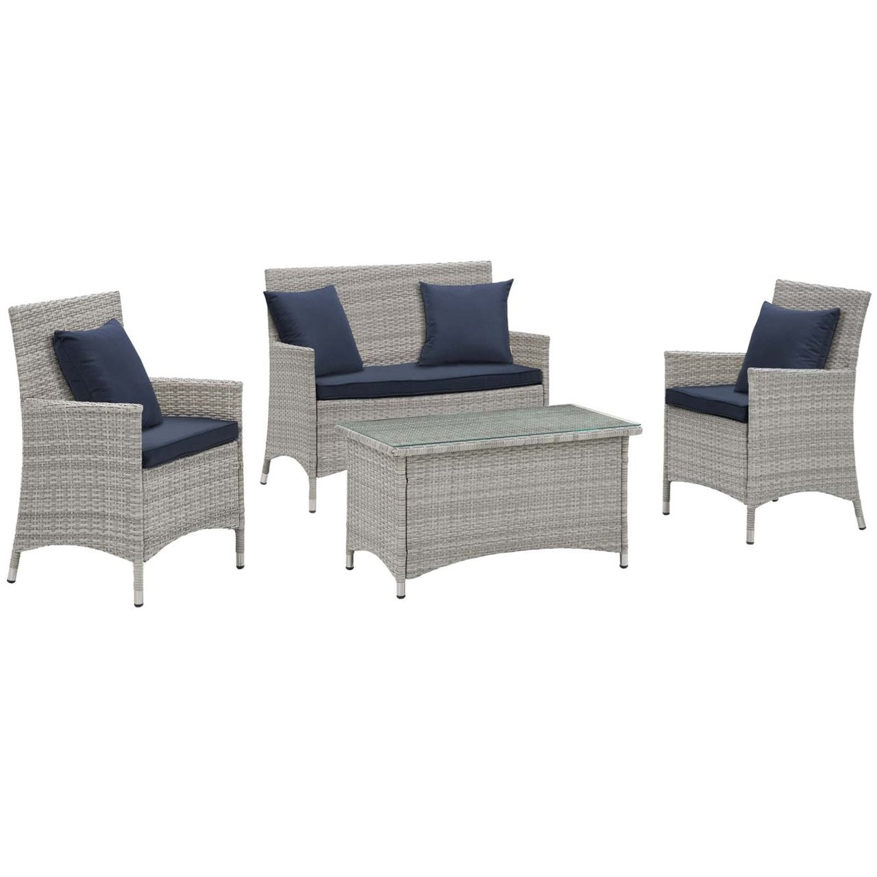 Bridge Four PCS Outdoor Patio Patio Conversation Set with Pillow Set, Navy, Rattan 11946