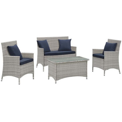 Bridge Four PCS Outdoor Patio Patio Conversation Set with Pillow Set, Navy, Rattan 11946